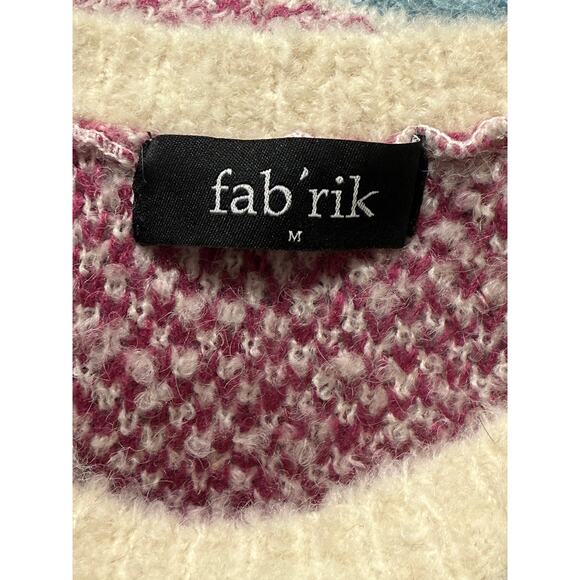 fab'rik Color-Blocked Striped Fuzzy Wool Blend Cropped Sweater, Size M - Picture 4 of 5